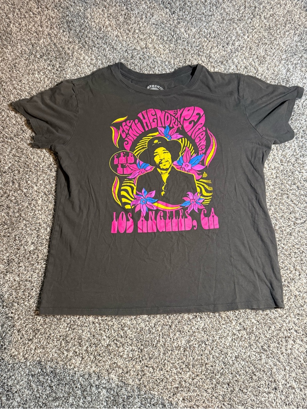 Vintage-Style Jimi Hendrix Graphic Tee - Black with Pink & Yellow Print